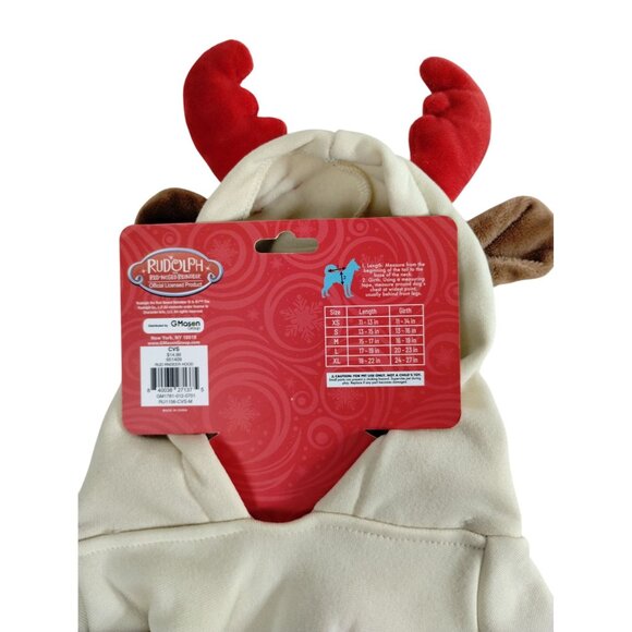 Rudolph The Red-Nosed Reindeer Dog Size L Holiday Hoodie With Antlers - Picture 3 of 6